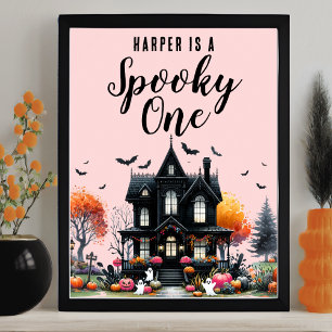Spooky One Roze Verjaardagsfeestbord voor Hallowee Poster