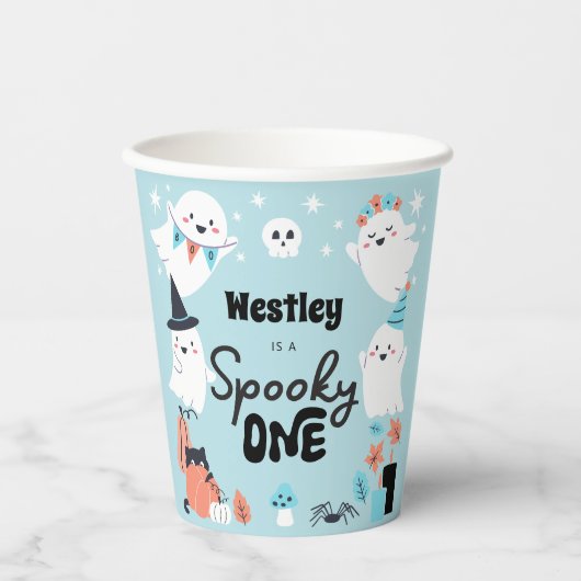 Spooky One Schattige Ghost Boy 1st Birthday Party Papieren Bekers (Voorkant)