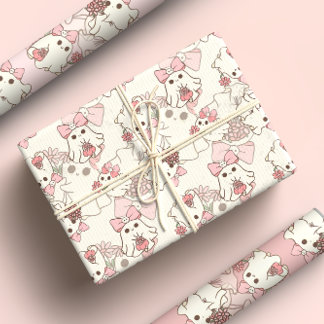 Spooky One Schattige Ghost met Roze Bogen Inpakpapier Vel