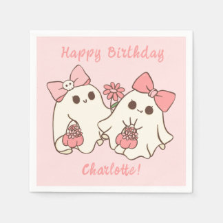 Spooky One Schattige Pink Ghost & Bows 1st Birthda Servet