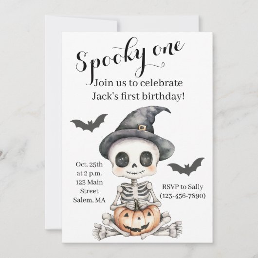 Spooky One | Schattige Skeleton Halloween 1e Verja Kaart (Voorkant)