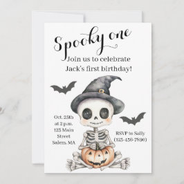 Spooky One | Schattige Skeleton Halloween 1e Verja Kaart