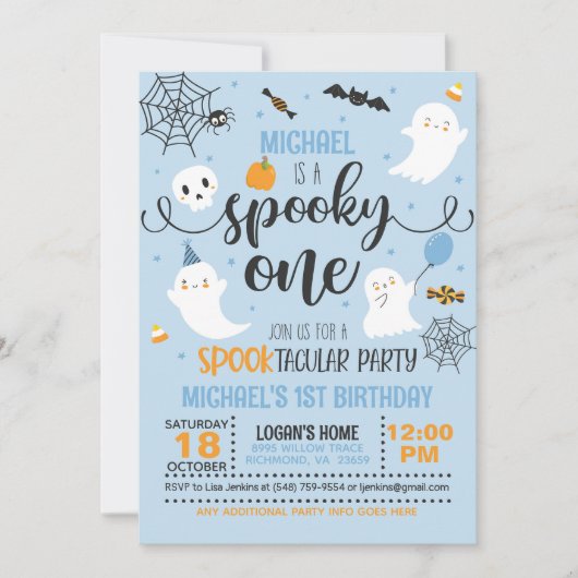 Spooky One verjaardagsuitnodiging - jongen (blauw) Kaart (Voorkant)