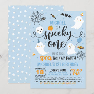 Spooky One verjaardagsuitnodiging - jongen (blauw) Kaart