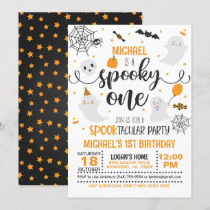 Spooky One Verjaardagsuitnodiging - Zwart & Sinaas Kaart