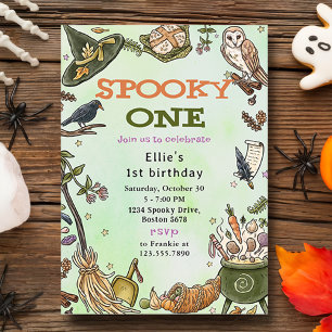 Spooky One Witch Halloween 1e verjaardag Uitnodigi Kaart