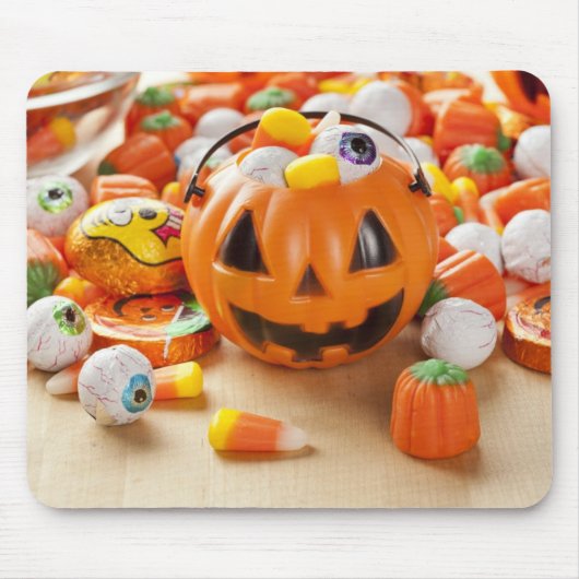 Spooky Oranje Halloween Snoep Muismat (Voorkant)