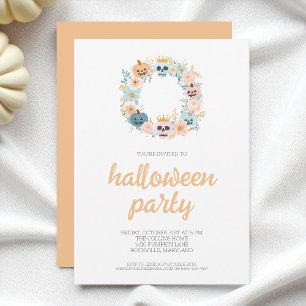 Spooky Oranje Schedel Bloemen Krans Halloween Part Kaart
