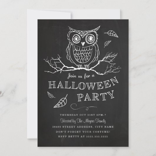 Spooky Owl Halloween Party Invitation Kaart (Voorkant)