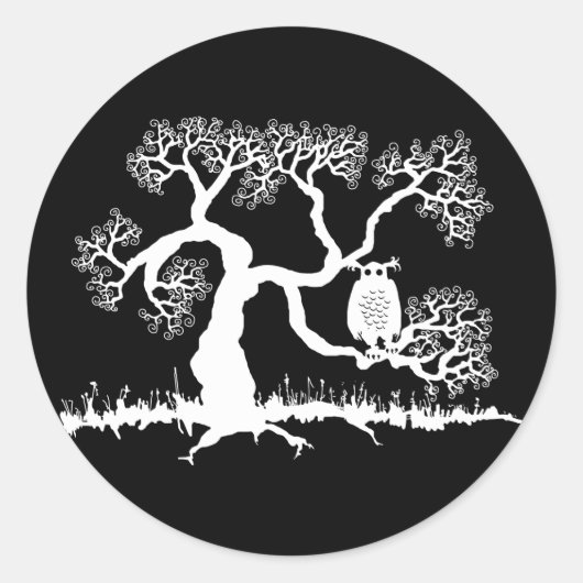 Spooky Owl In Tree Ronde Sticker (Voorkant)