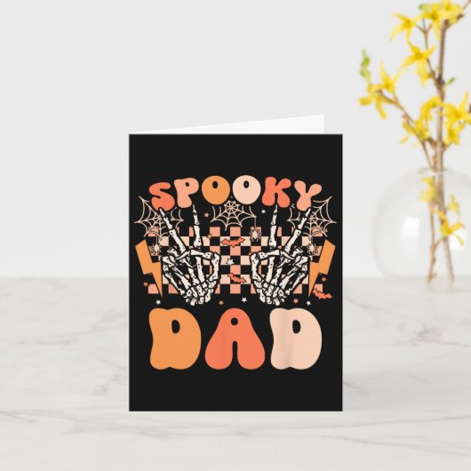 Spooky Pap Halloween Skelet Kostuum Retro Groovy Kaart (Gele Bloem)
