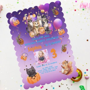 Spooky Party Animals Theme Kids Verjaardag Uitnodi Kaart