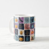 Spooky Patchwork Halloween Icons Patroon Koffiemok (Voorkant links)