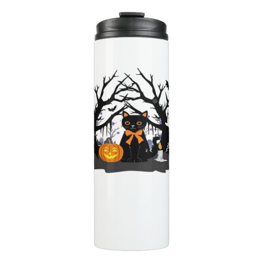Spooky Paws & Pumpkin Halloween Nights Classic T-S Thermosbeker (Voorkant)