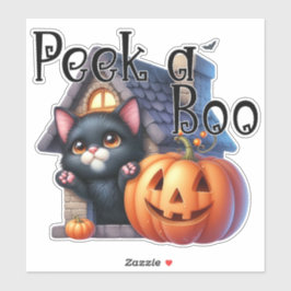Spooky Peek-a-Boo Black Cat en pompoen Halloween Sticker