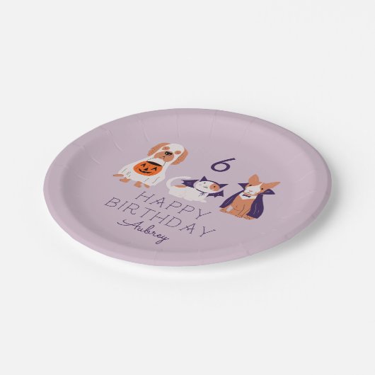 Spooky Pets Halloween Birthday Party Papieren Bordje (Gekanteld)