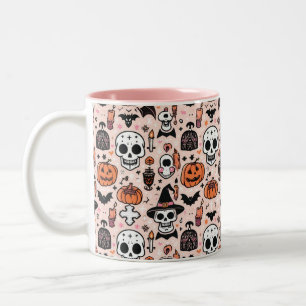 Spooky Pink Halloween thema Tegel Tweekleurige Koffiemok
