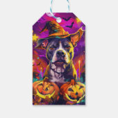 Spooky Pitbull Hond Halloween Heks en Pompoen Cadeaulabel (Achterkant)