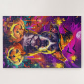 Spooky Pitbull Hond Halloween Heks en Pompoen Legpuzzel (Horizontaal)