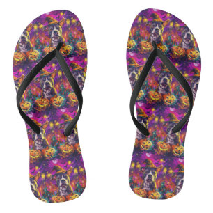 Spooky Pitbull Hond Halloween Heks en Pompoen Teenslippers