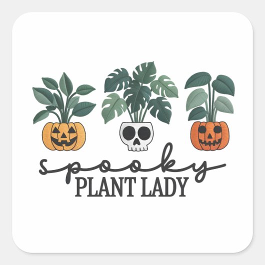 Spooky Plant Lady Halloween Monstera Design Vierkante Sticker (Voorkant)