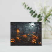 Spooky plek, volle maan, pompoenen, Halloween nach Briefkaart (Staand voorkant)