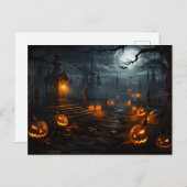 Spooky plek, volle maan, pompoenen, Halloween nach Briefkaart (Voorkant / Achterkant)