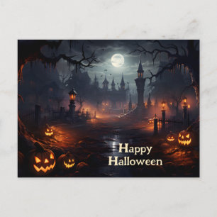 Spooky plek, volle maan, pompoenen, Halloween nach Briefkaart