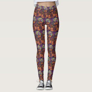 Spooky Poedel Hond Halloween Heks en Pompoen Leggings