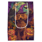 Spooky Poedel Hond Halloween Heks en Pompoen Medium Cadeauzakje (Achterkant)