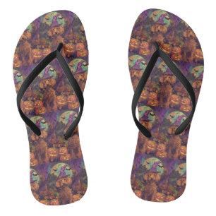 Spooky Poedel Hond Halloween Heks en Pompoen Teenslippers
