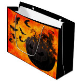 Spooky pompoen en vleermuizen illustratie groot cadeauzakje (Voorkant Gekanteld)