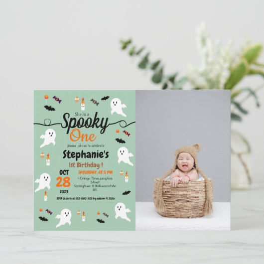 Spooky pompoen kinder halloween 1e verjaardagsfees kaart (Staand voorkant)