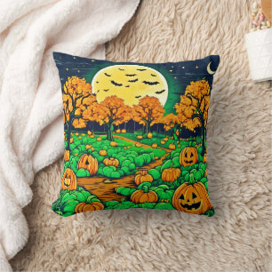 Spooky pompoen patch: Cartoon nacht Kussen