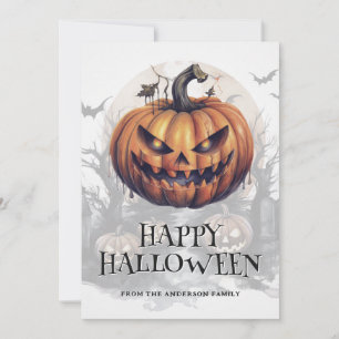Spooky pompoen vleermuizen maan kalligrafie Hallow Feestdagenkaart