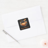 Spooky Pompoen Web Zwart Sinaasappel Happy Hallowe Vierkante Sticker (Envelop)