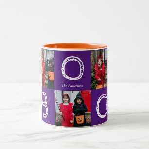 Spooky pompoenen Halloween familie foto collage Tweekleurige Koffiemok