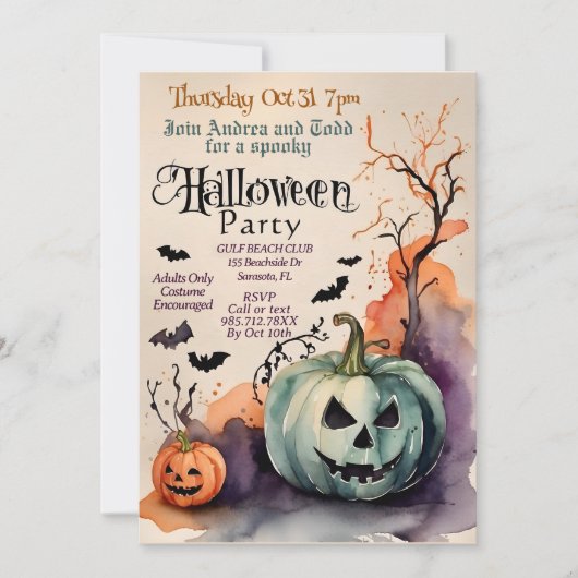 Spooky pompoenen kostuum feest waterverf Halloween Kaart (Voorkant)