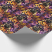 Spooky Pug Dog Halloween Witch and Pumpkin Cadeaupapier (Hoek)