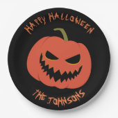 Spooky Pumpkin Black Halloween party jouw naam Papieren Bordje (Voorkant)