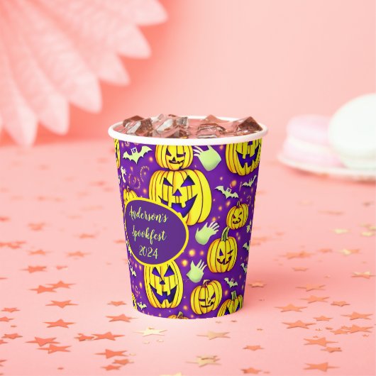 Spooky Pumpkin Custom Halloween Paper Cups Papieren Bekers (Insitu)