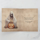 Spooky Pumpkin Ghost Happy Halloween Kaart (Binnen)
