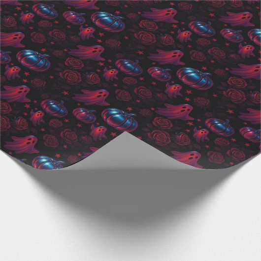 Spooky Pumpkin Ghost Pattern Wrapping Paper Cadeaupapier (Hoek)