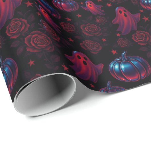 Spooky Pumpkin Ghost Pattern Wrapping Paper Cadeaupapier (Rol Hoek)