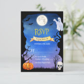 Spooky Pumpkin Ghost Skull Halloween RSVP (Staand voorkant)