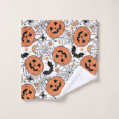 Spooky Pumpkin Halloween Pattern Bad Handdoek (Wasdoekje)