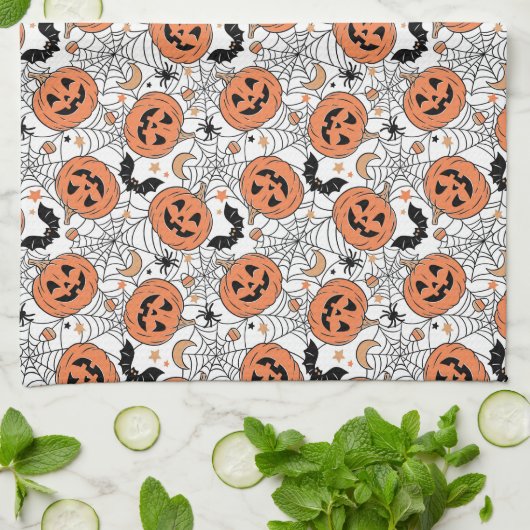 Spooky Pumpkin Halloween Pattern Theedoek (Gevouwen)