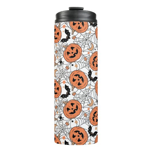 Spooky Pumpkin Halloween Pattern Thermosbeker (Voorkant)