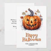 Spooky Pumpkin Happy Halloween-kaart Feestdagenkaart (Voorkant / Achterkant)