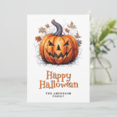 Spooky Pumpkin Happy Halloween-kaart Feestdagenkaart (Staand voorkant)